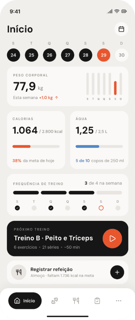 Tela de início do app do paciente Bravus